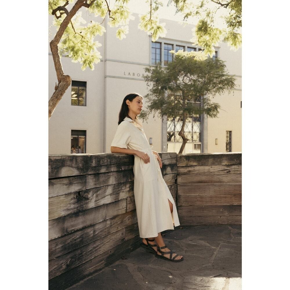 KLARRA STUDIOS NWOT BELTED BUTTON UP MIDI SHIRT DRESS‎ IN IVORY Sz:Sm Ret$199